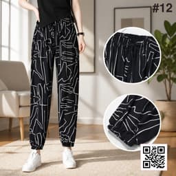 Women's Trouser with Elastic Waist - One Size Fits Waist 28 to 44 📏, Trendy Designs 🌟, Soft & Breathable Fabric for All-Day Comfort 🌬️, Stretchable Fit 🤸, Perfect for Casual, Office, or Relaxed Wear 💼🚶‍♀️! shade 1276c12