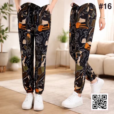 Women's Trouser with Elastic Waist - One Size Fits Waist 28 to 44 📏, Trendy Designs 🌟, Soft & Breathable Fabric for All-Day Comfort 🌬️, Stretchable Fit 🤸, Perfect for Casual, Office, or Relaxed Wear 💼🚶‍♀️! shade 1276c16