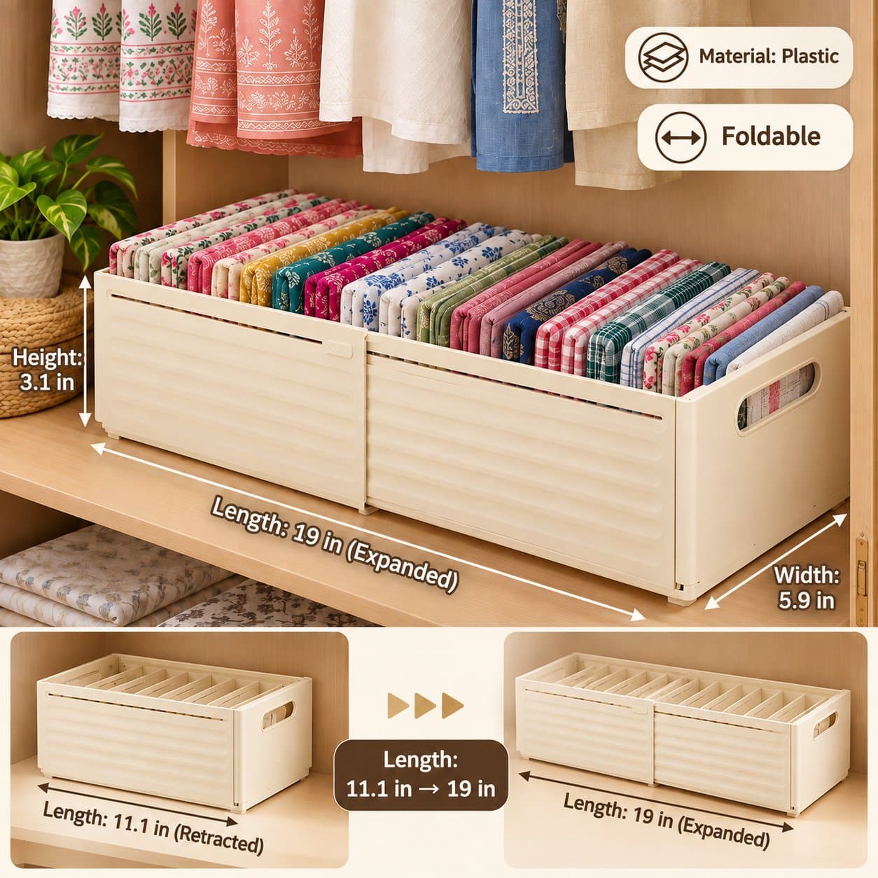 Expandable clothes organizer shade 1468d01