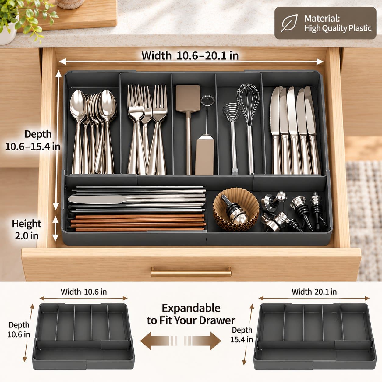 Expandable Kitchen Cutlery Organizer shade 1478d01